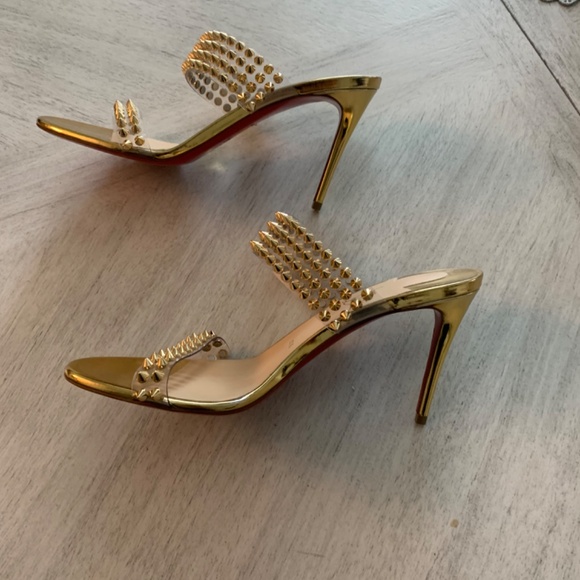 NWOB Christian Louboutin Gold Studded Slide Heels sz 39 - Picture 3 of 7
